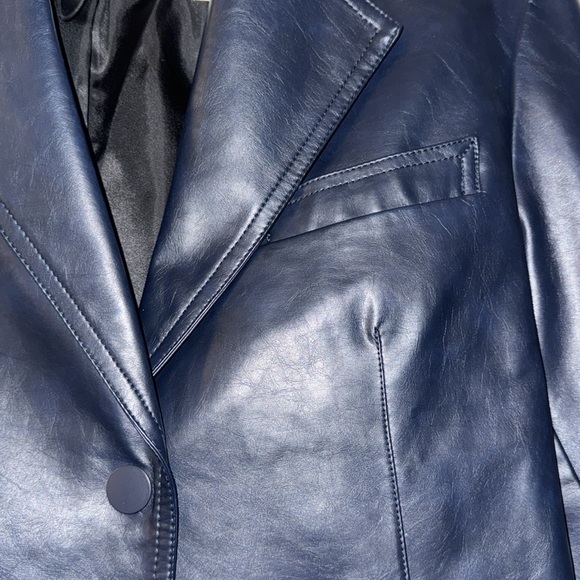 Zara Women's Navy Pleather Jacket - Picture 3 of 5